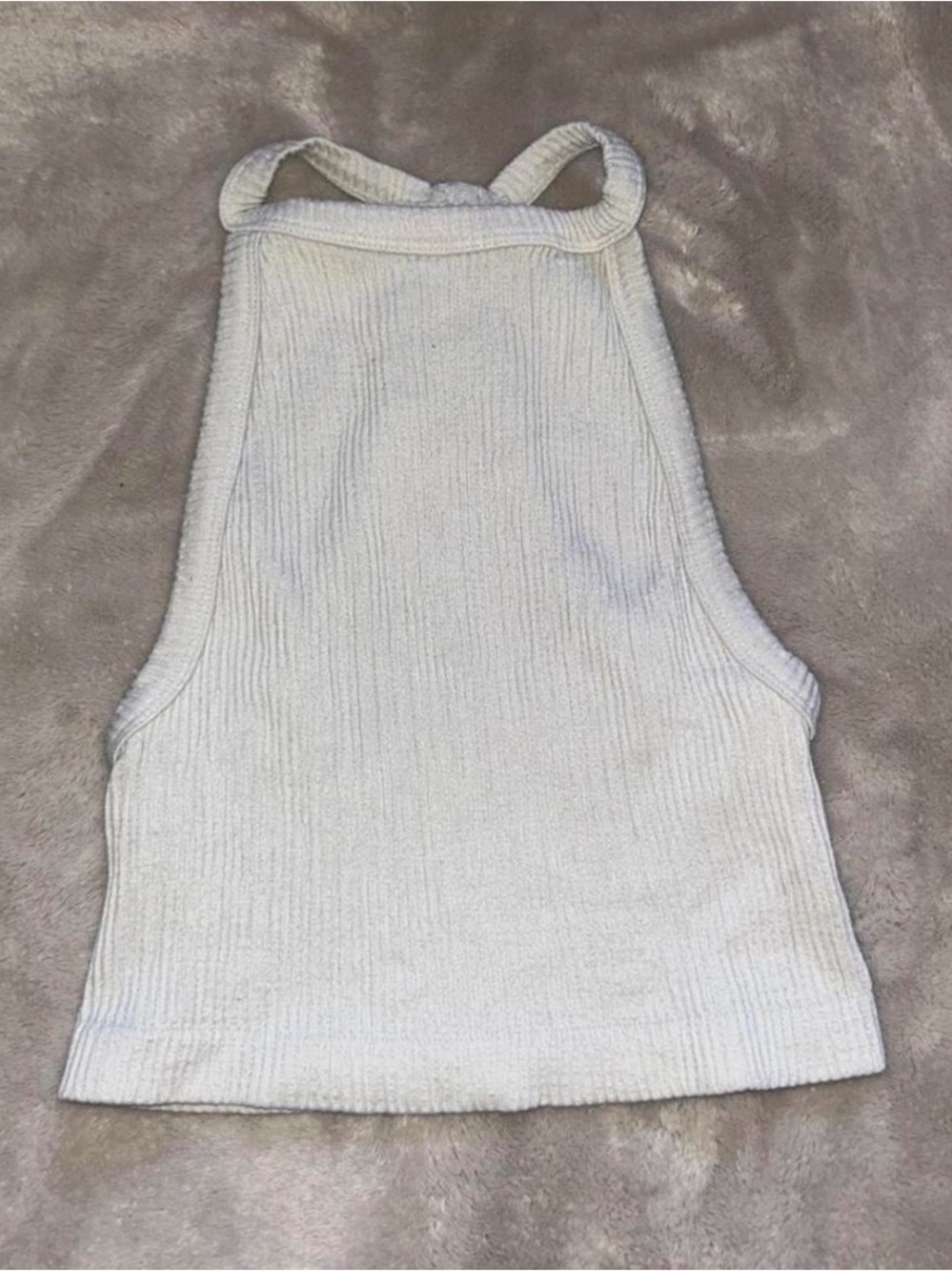 Ribbed Halter Crop Top in White